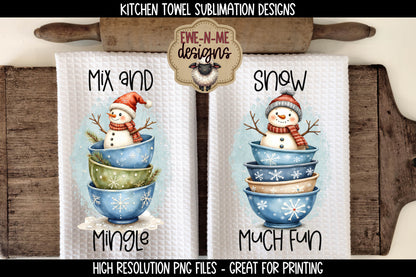 Holiday Snowmen #2 - Bundle of 16 - Kitchen Towel Sublimation Designs