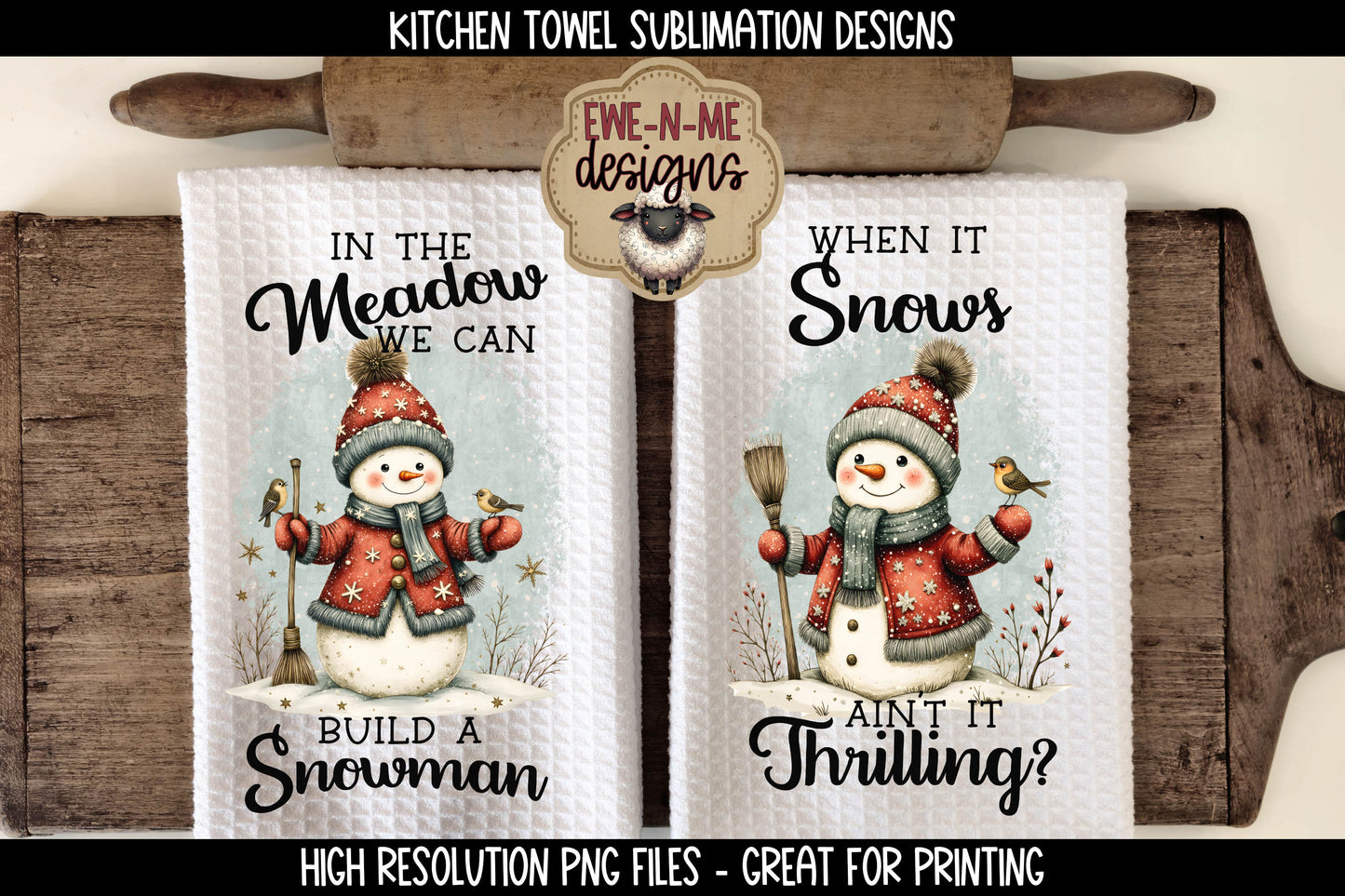 Holiday Snowmen #2 - Bundle of 16 - Kitchen Towel Sublimation Designs
