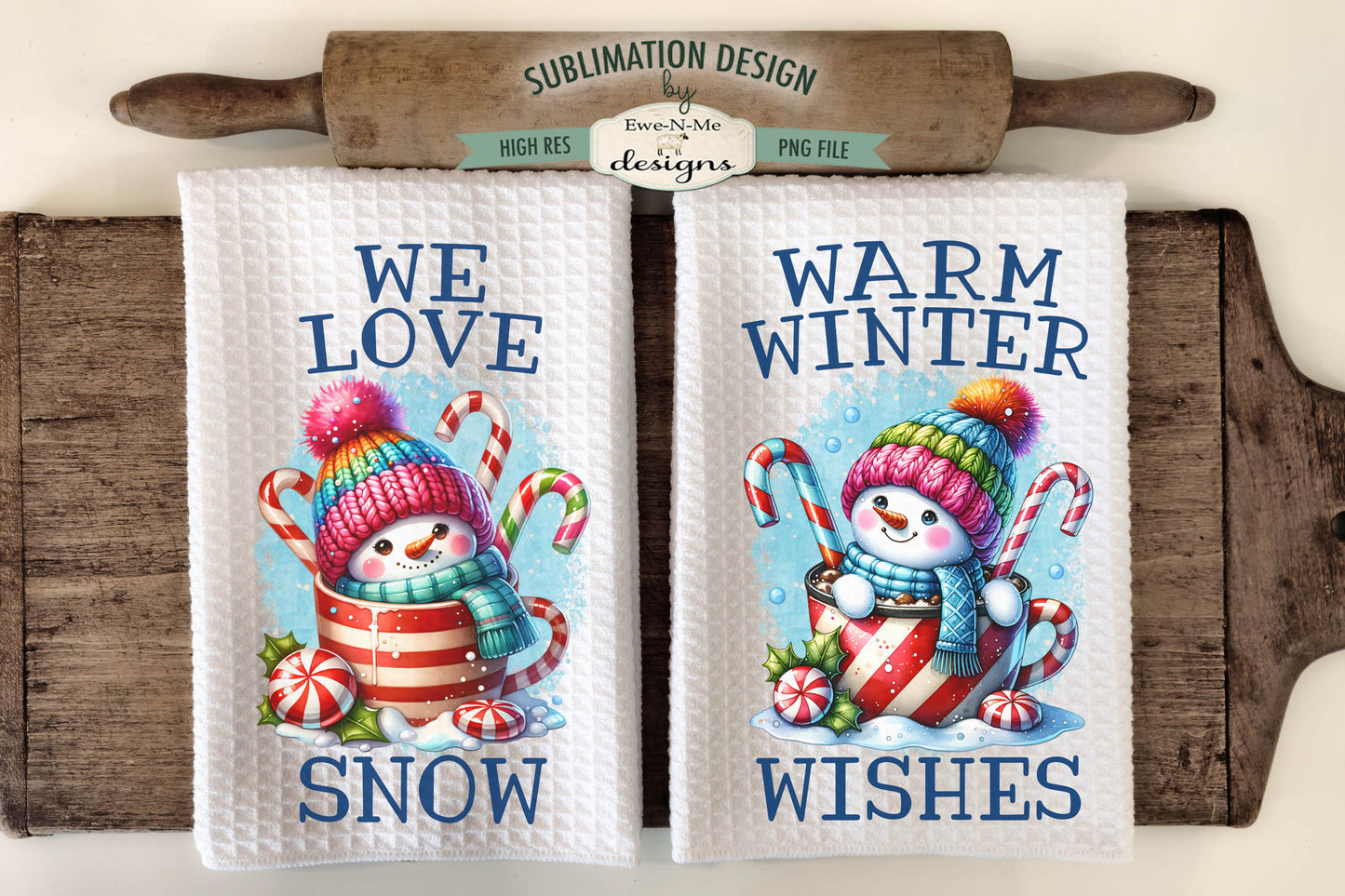 Holiday Snowmen #2 - Bundle of 16 - Kitchen Towel Sublimation Designs