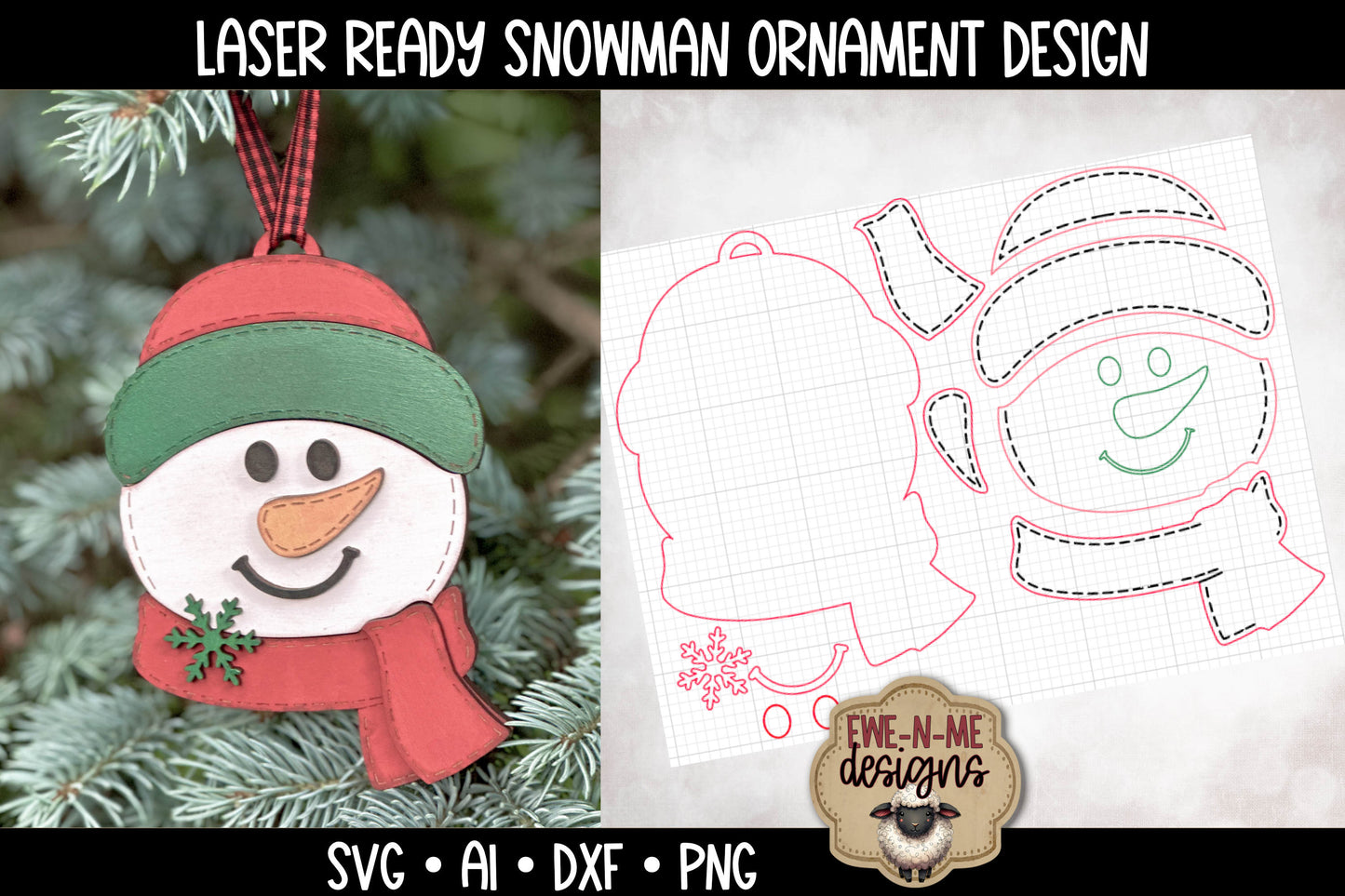 Snowman Face Ornament - Laser Cut SVG