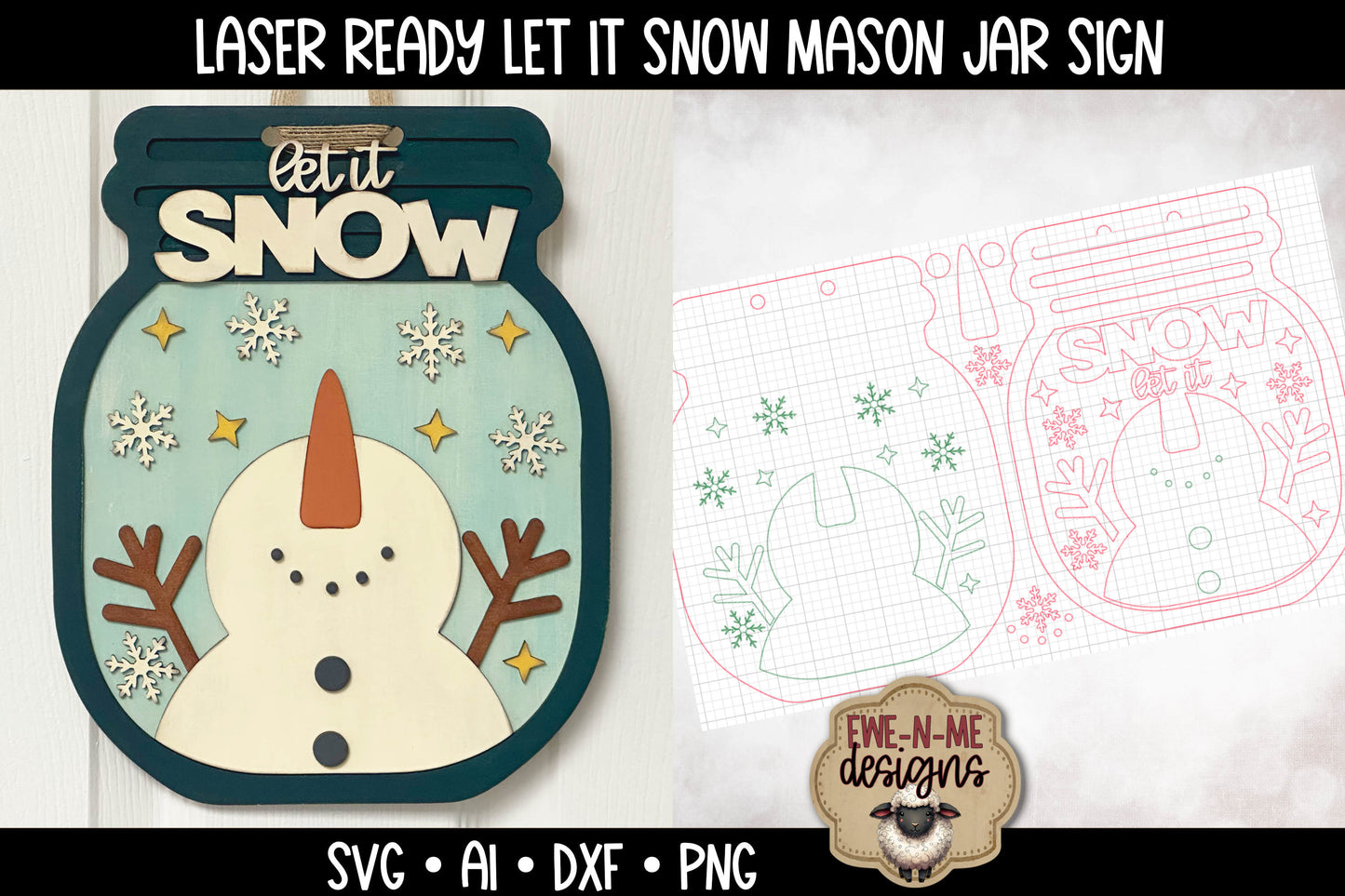 Let It Snow Snowman Mason Jar - Laser Cut SVG