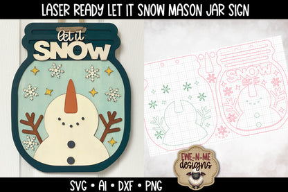 Let It Snow Snowman Mason Jar - Laser Cut SVG
