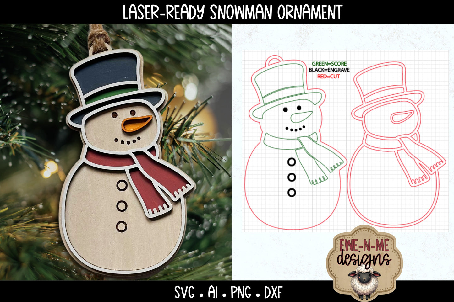 Snowman Ornament Laser Ready SVG | Laser Cut SVG