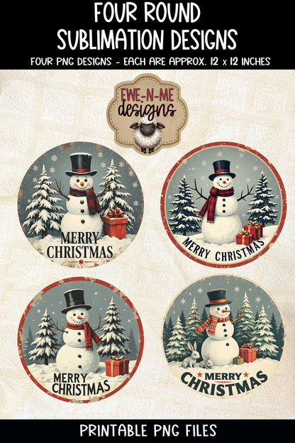 Vintage Snowman Round Designs | Four Sublimation PNG Designs