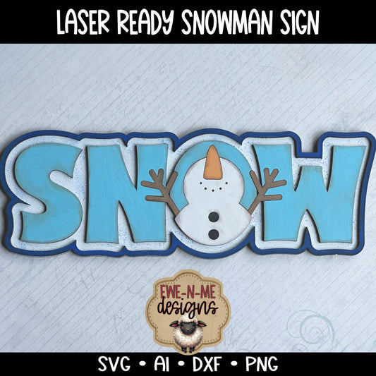 Snow Sign Snowman With Raised Arms - Laser Cut SVG