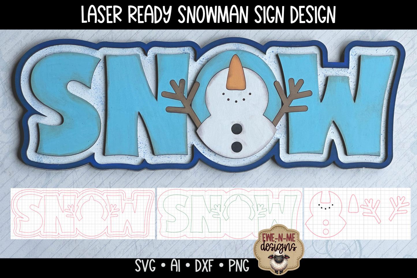 Snow Sign Snowman With Raised Arms - Laser Cut SVG