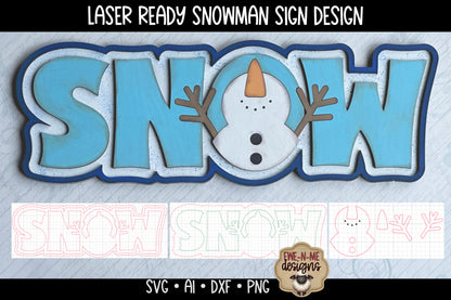 Snow Sign Snowman With Raised Arms - Laser Cut SVG