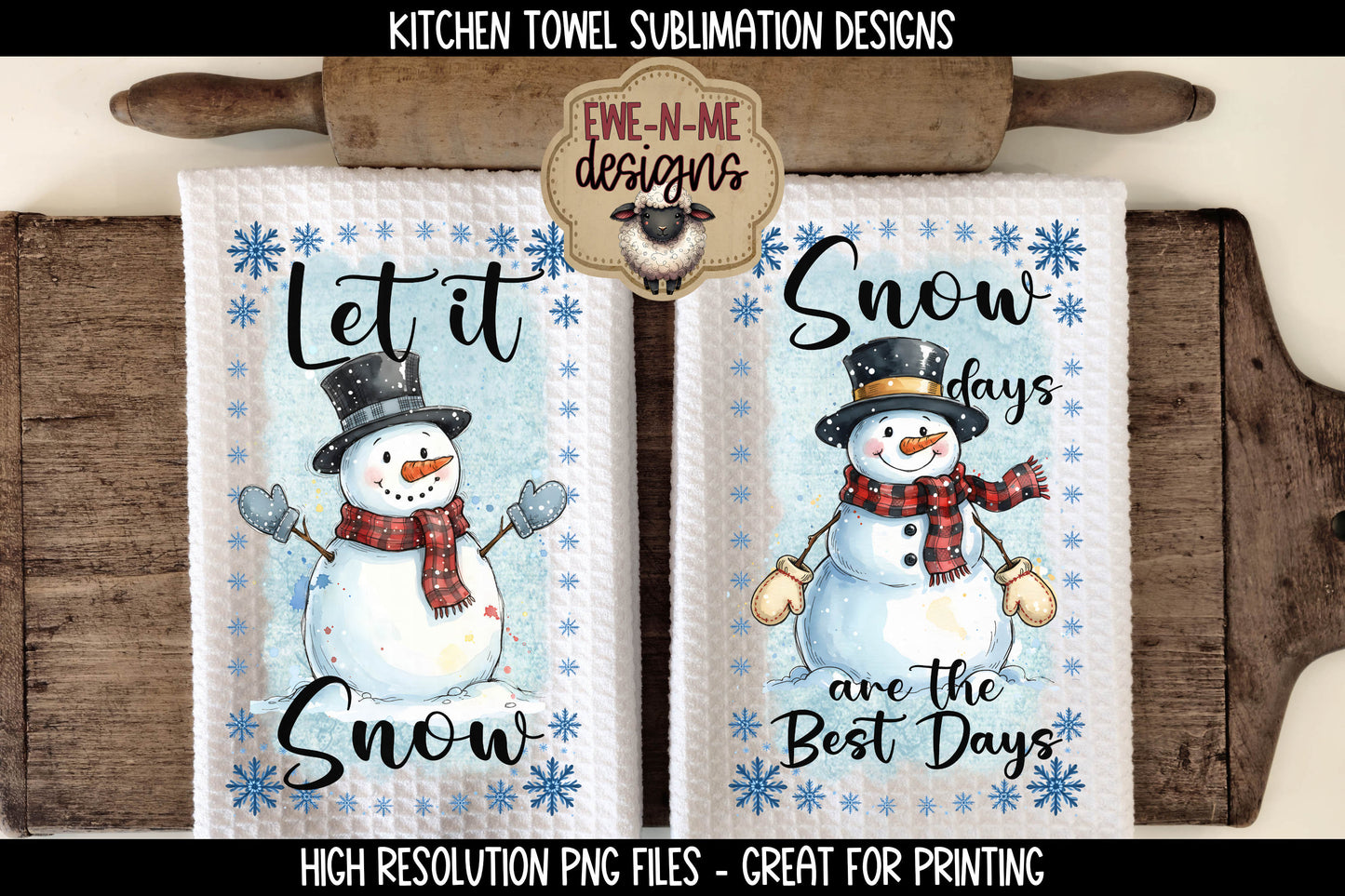 Holiday Snowmen #2 - Bundle of 16 - Kitchen Towel Sublimation Designs