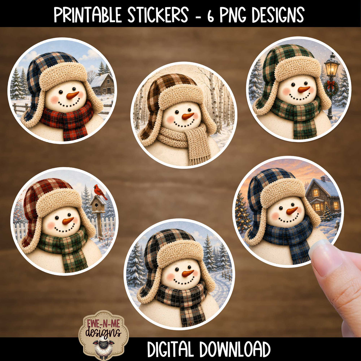 Trapper Hat Snowman Ornament Bundle | Laser Cut SVG File + Printable PNG Files with Bonus Sticker File