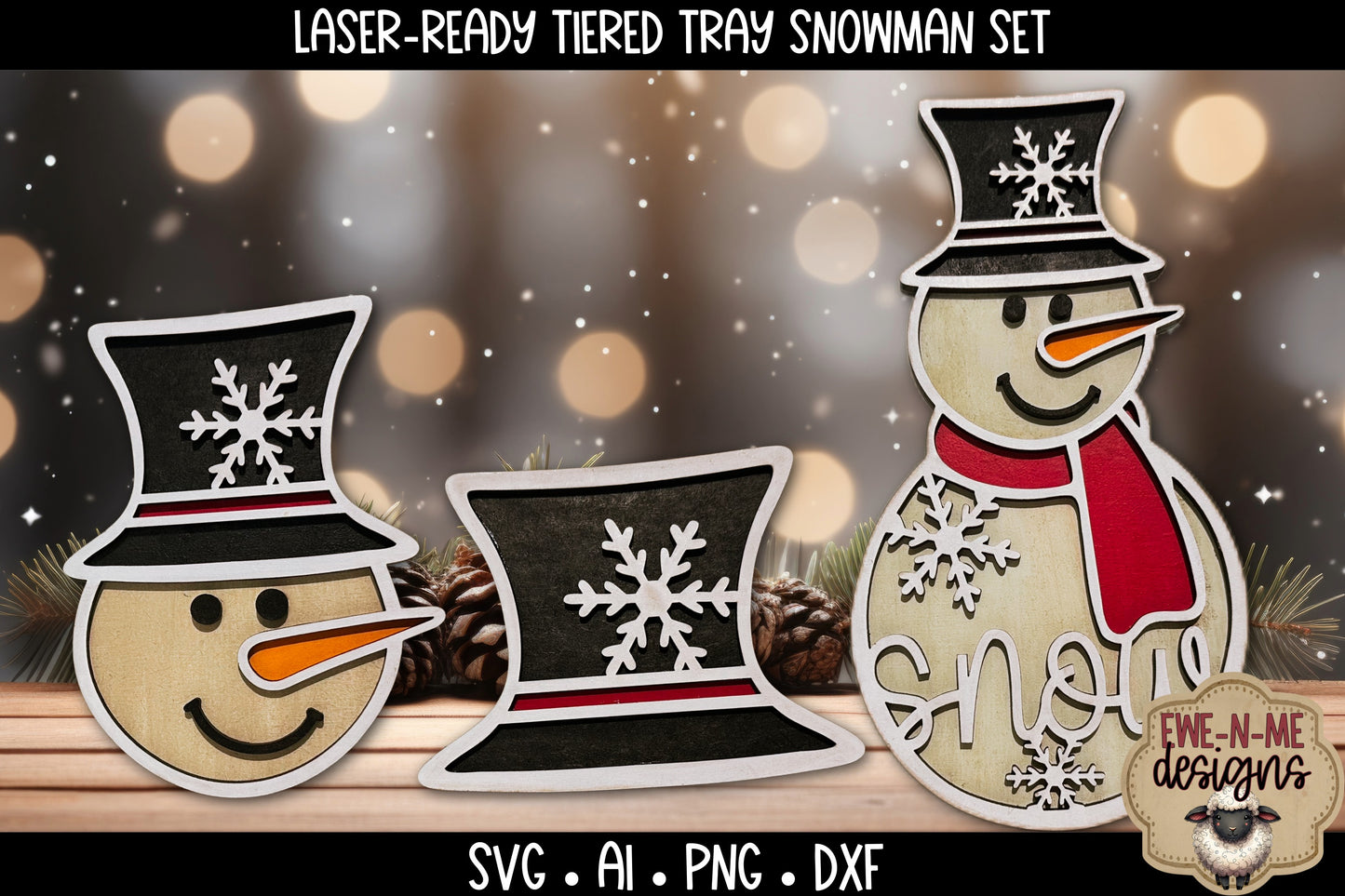 Snowman Tiered Tray Six Designs SVG Set - Laser Cut SVG