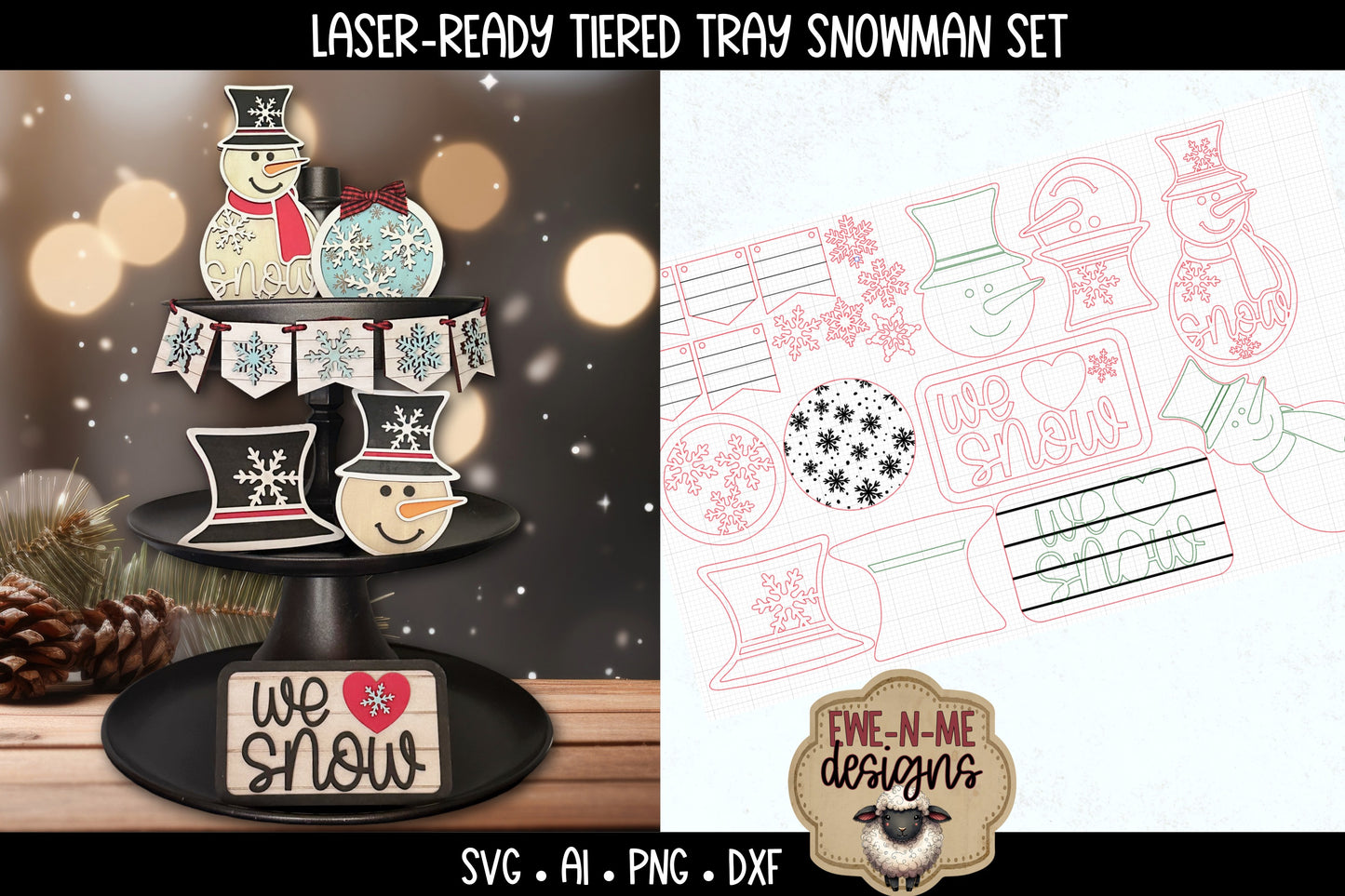 Snowman Tiered Tray Six Designs SVG Set - Laser Cut SVG