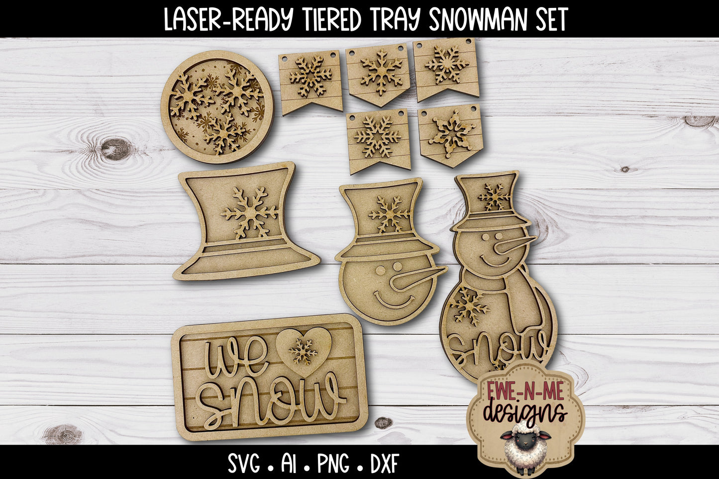 Snowman Tiered Tray Six Designs SVG Set - Laser Cut SVG