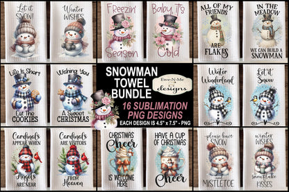 Holiday Snowmen #1 - Bundle of 16 - Kitchen Towel Sublimation Designs