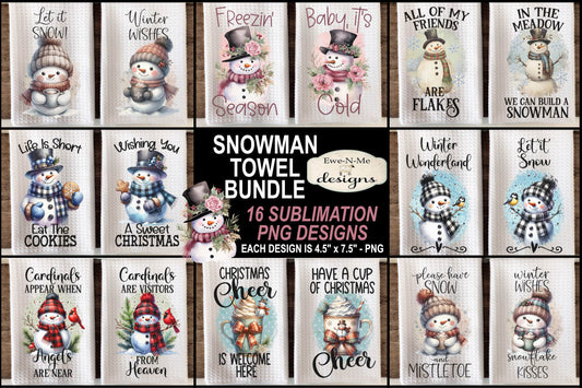 Holiday Snowmen #1 - Bundle of 16 - Kitchen Towel Sublimation Designs