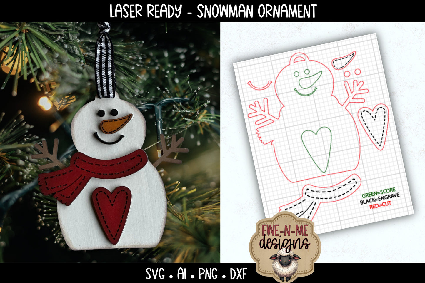 Snowman Heart Ornament | Laser Cut SVG File