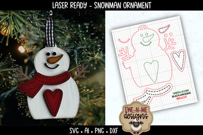 Snowman Heart Ornament | Laser Cut SVG File