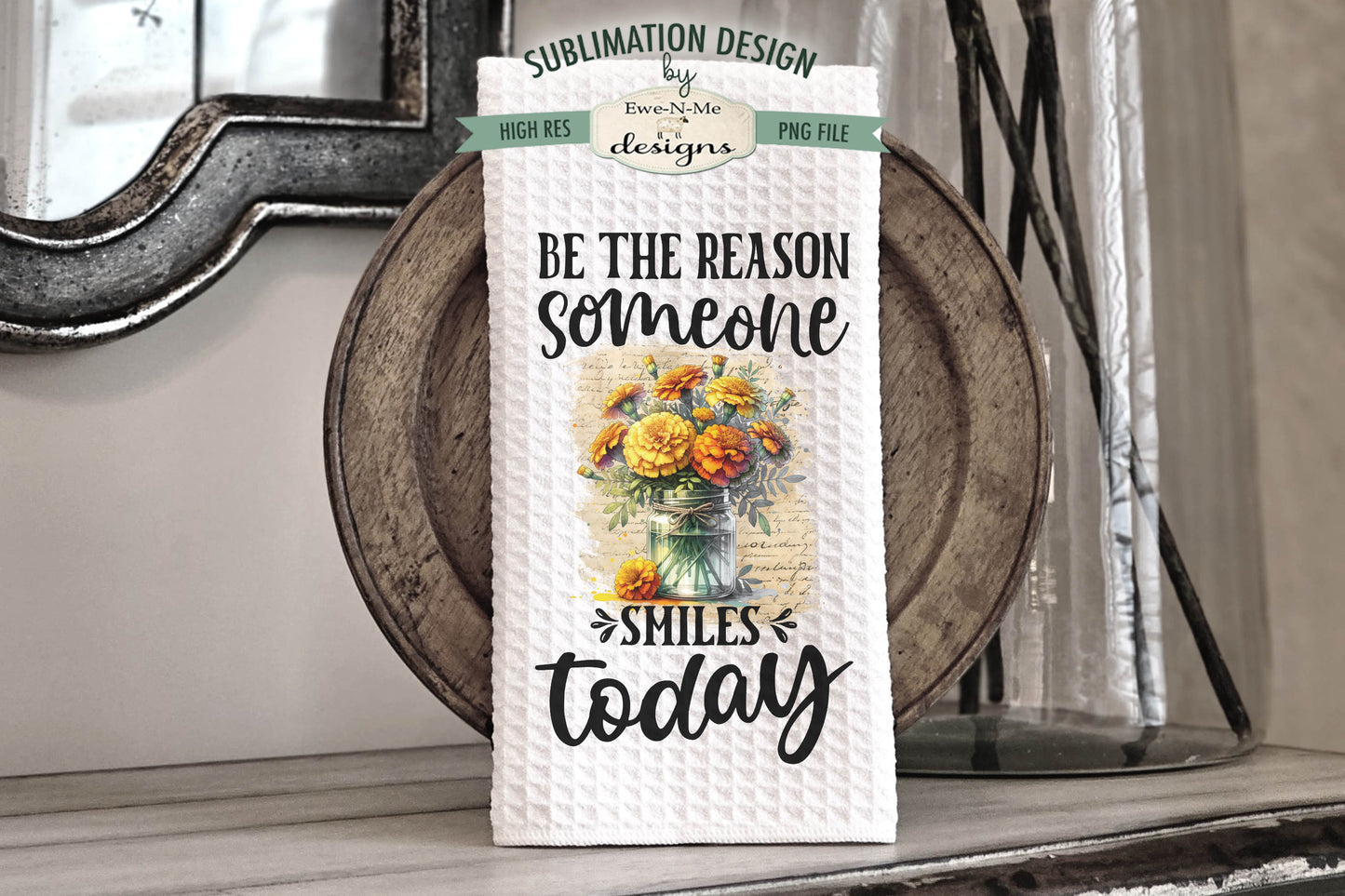 Flowers In Jars Marigolds - Kitchen Towel Sublimation Designs