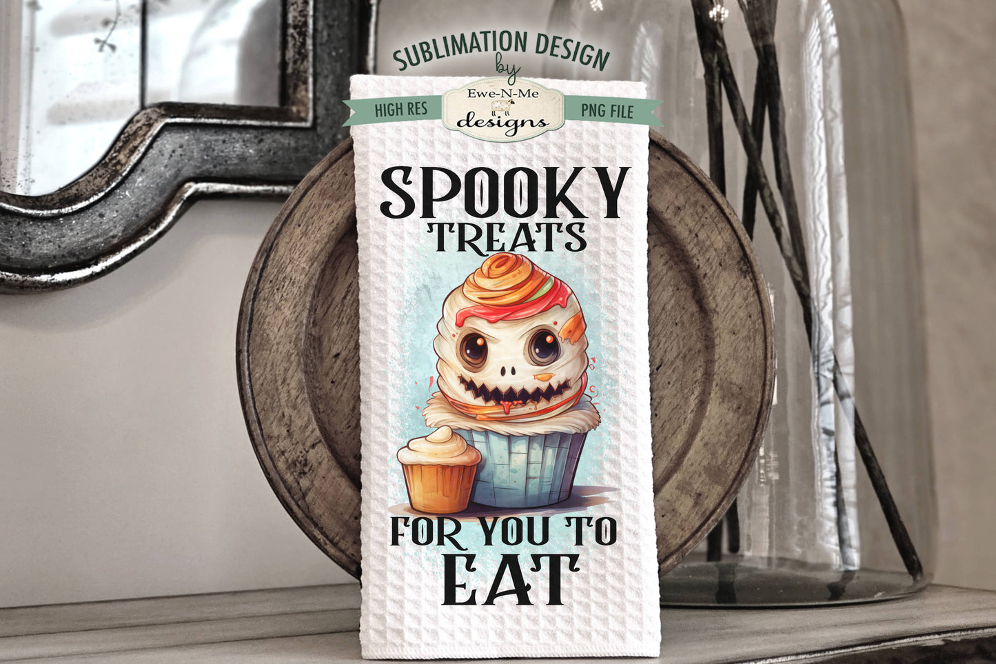 Halloween Mummy Cupcakes - Kitchen Towel Sublimation Designs