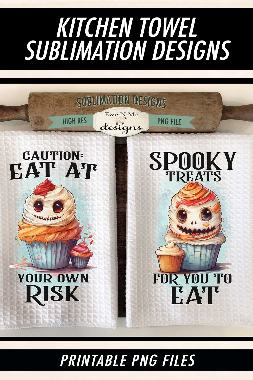 Halloween Mummy Cupcakes - Kitchen Towel Sublimation Designs