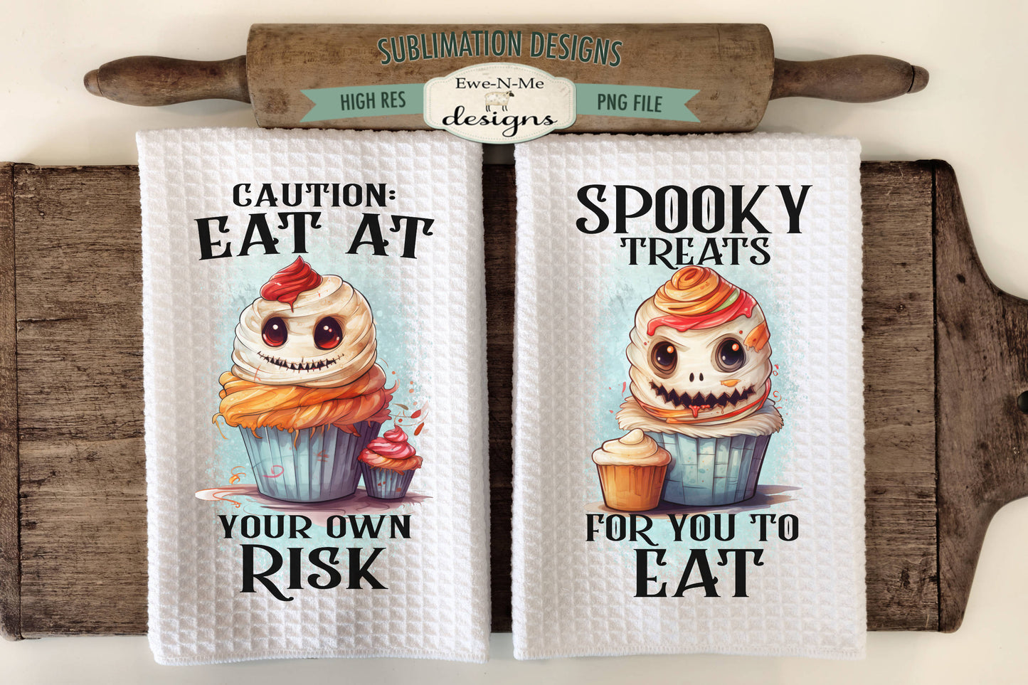 Halloween Mummy Cupcakes - Kitchen Towel Sublimation Designs