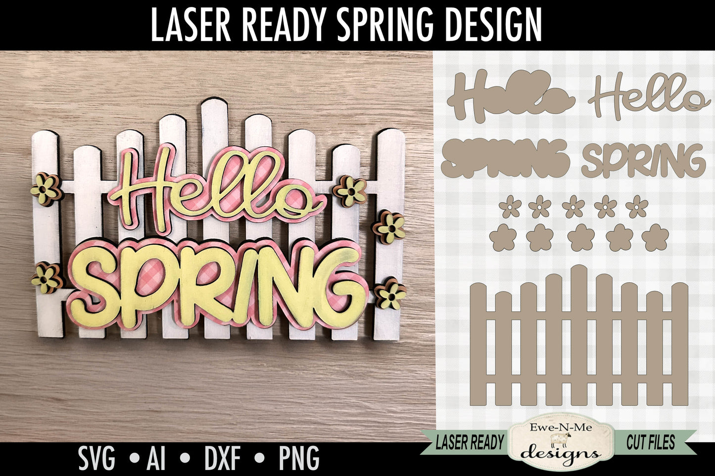 Hello Spring Fence with Flowers – Laser Cut SVG File