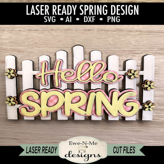 Hello Spring Fence with Flowers – Laser Cut SVG File