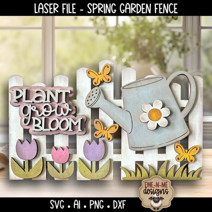 Plant Grow Bloom Watering Can Fence | Laser Cut SVG File
