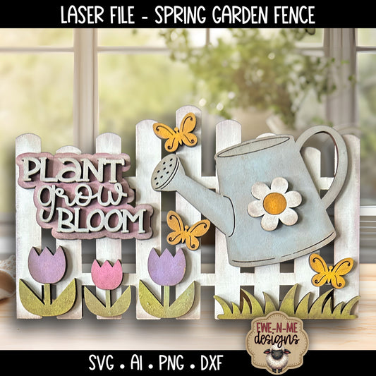 Plant Grow Bloom Watering Can Fence | Laser Cut SVG File