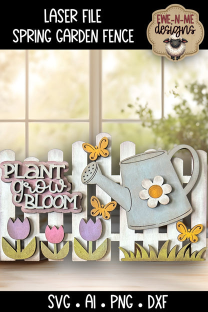Plant Grow Bloom Watering Can Fence | Laser Cut SVG File