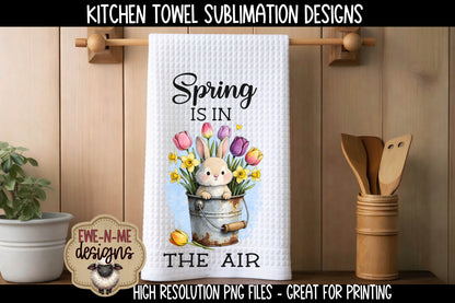 Easter Bunny & Flowers in Buckets - Bundle of 5 - Kitchen Towel Sublimation Designs