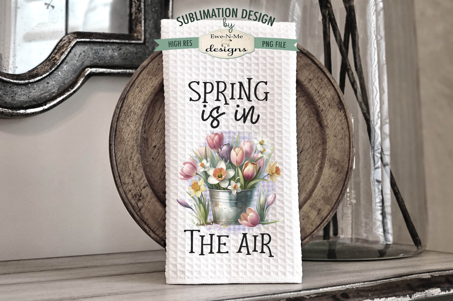Spring Flowers In Buckets - Bundle of 5 - Kitchen Towel Sublimation Designs