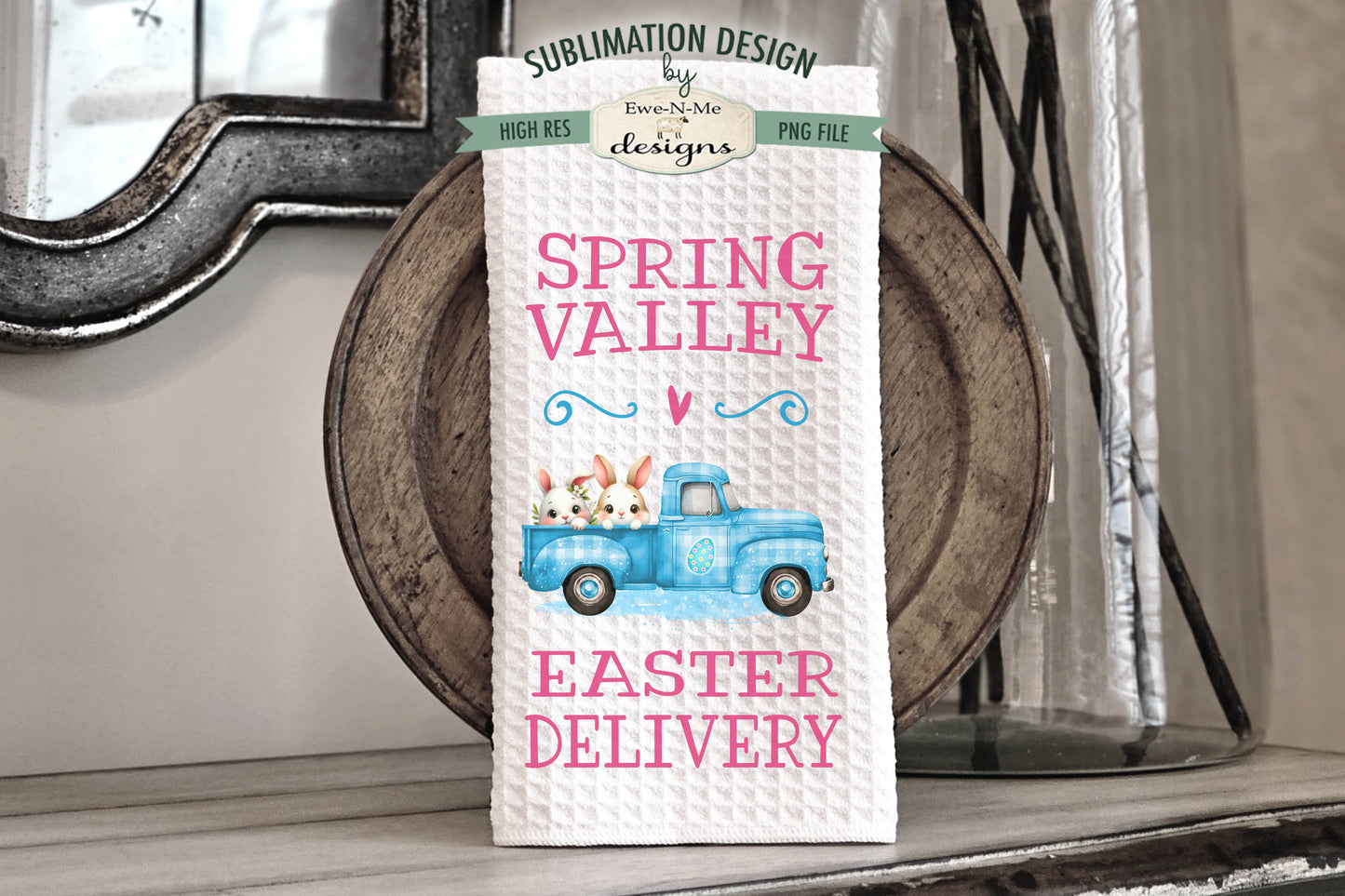 Plaid Easter Trucks Spring Valley - Kitchen Towel Sublimation Designs