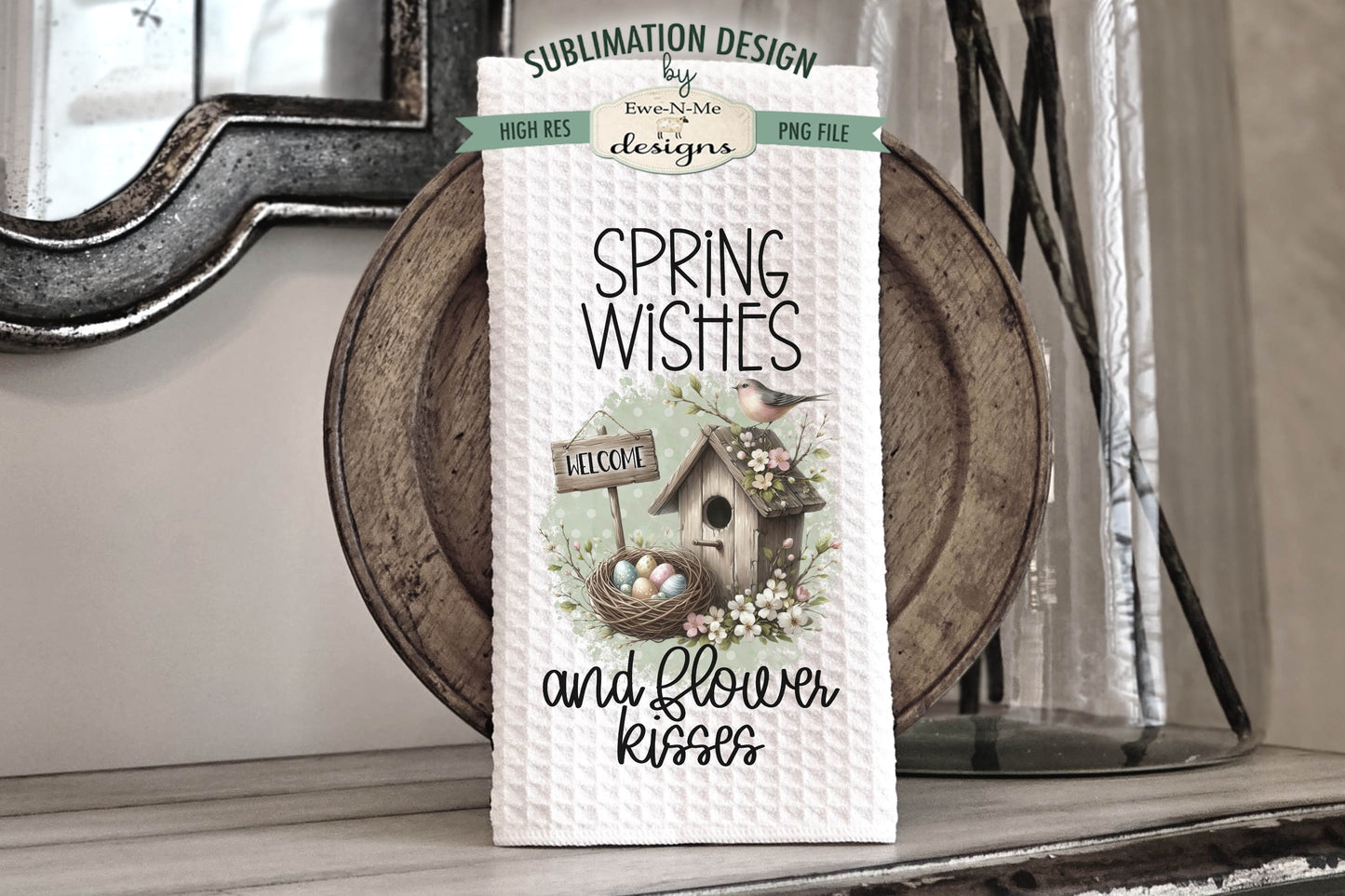 Spring Flowers and Bird Houses - Bundle of 5 - Kitchen Towel Sublimation Designs