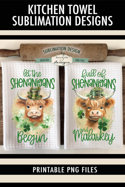 St Patricks Highland Cows Shenanigans and Malarkey - Kitchen Towel Sublimation Designs