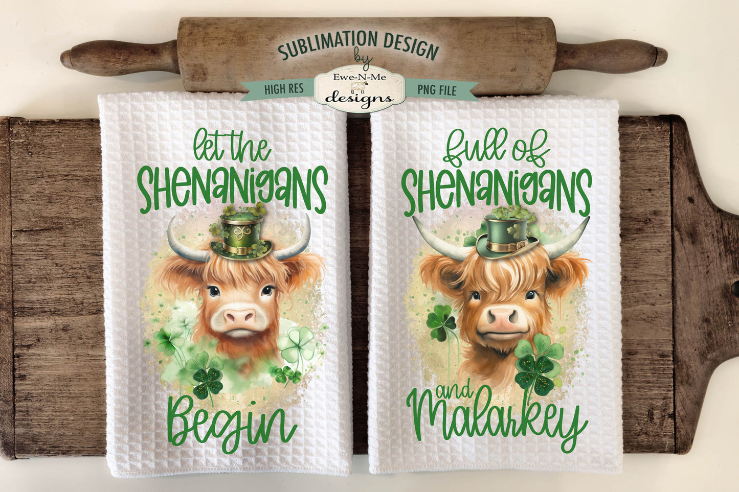 St Patricks Highland Cows Shenanigans and Malarkey - Kitchen Towel Sublimation Designs