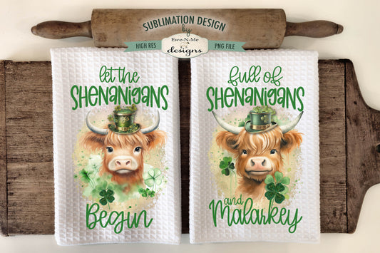 St Patricks Highland Cows Shenanigans and Malarkey - Kitchen Towel Sublimation Designs