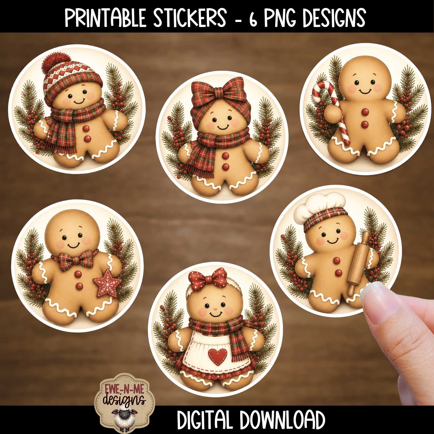 Gingerbread Ornament Bundle | Laser Cut SVG File + Printable PNG Files with Bonus Sticker Files (Copy)