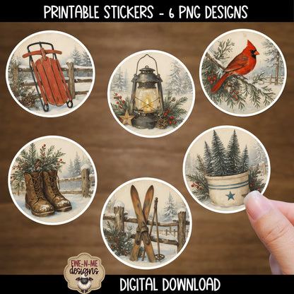 Rustic Winter Ornament Bundle | Laser Cut SVG File + Printable PNG Files with Bonus Sticker File