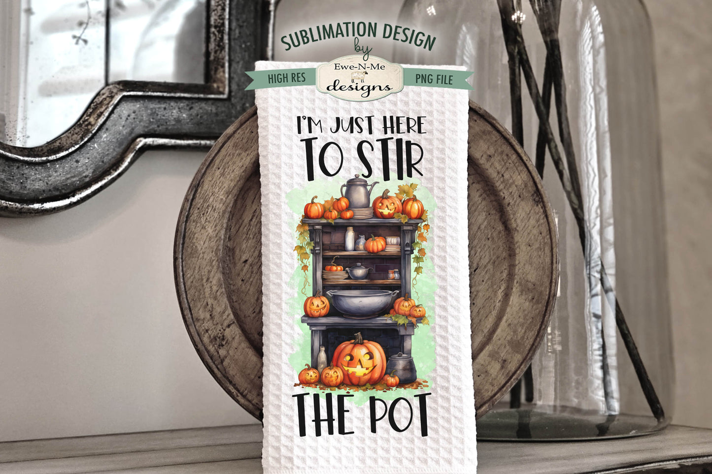 Halloween Kitchen Witch - Kitchen Towel Sublimation Designs