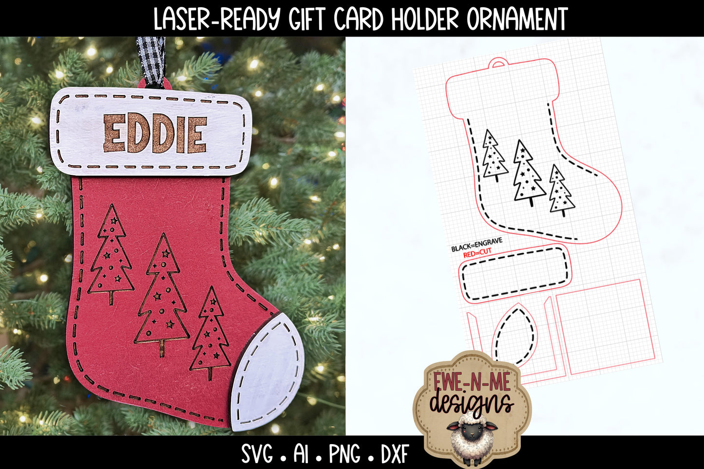 Stocking Ornament and Gift Card Holder | Laser Cut SVG