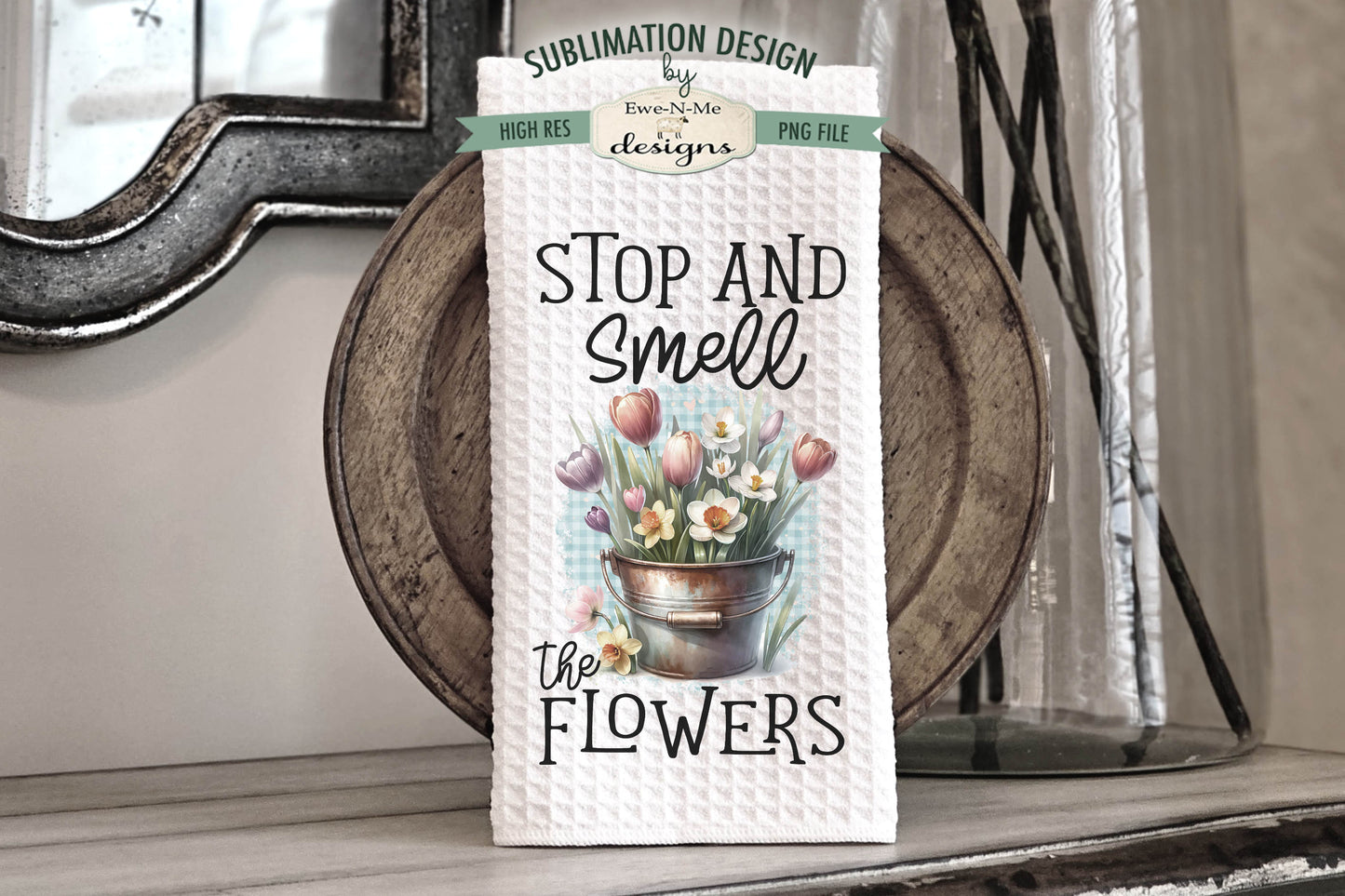 Spring Flowers In Buckets - Bundle of 5 - Kitchen Towel Sublimation Designs