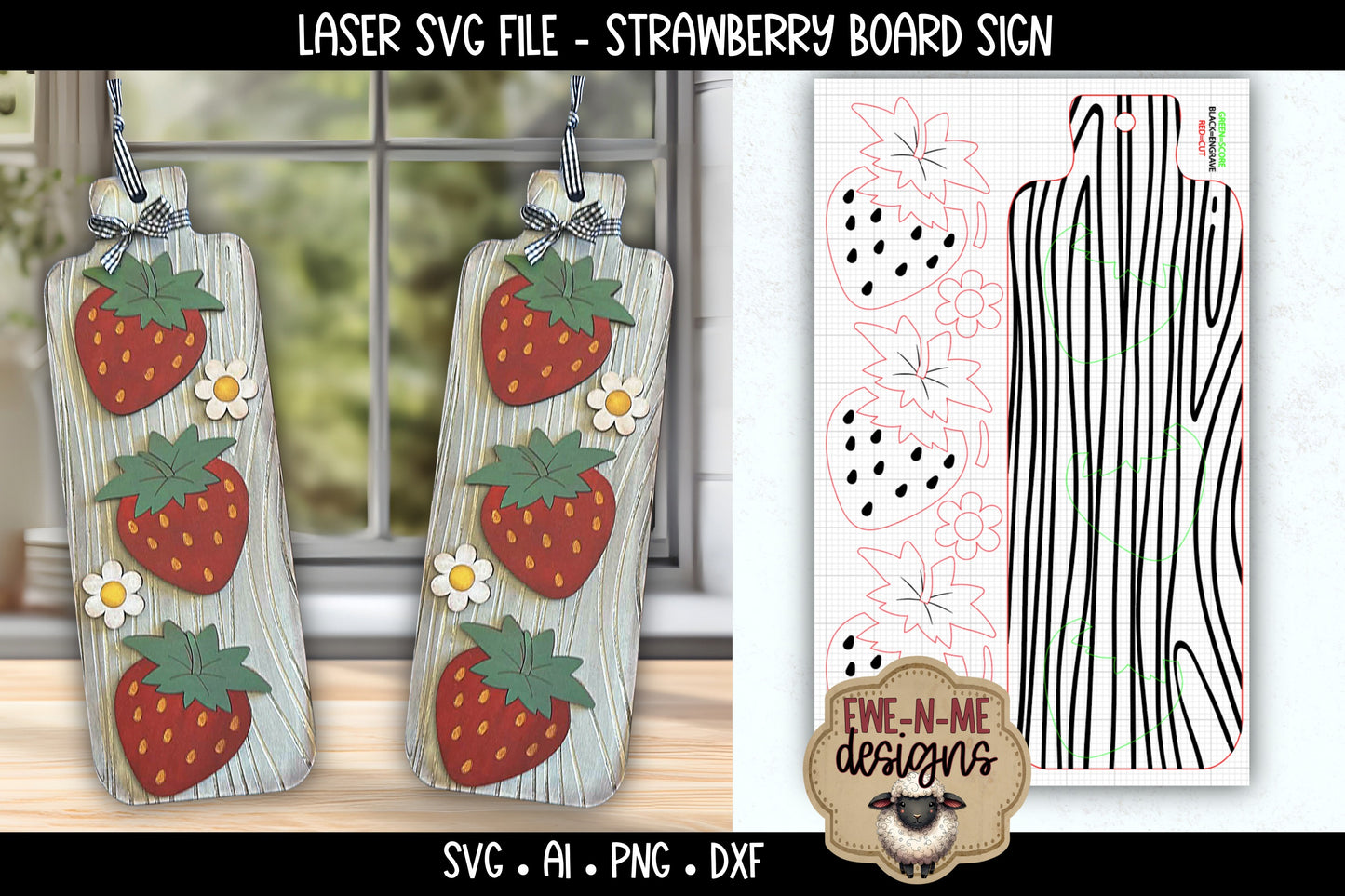 Tall Strawberry Board Sign | Laser Cut SVG File