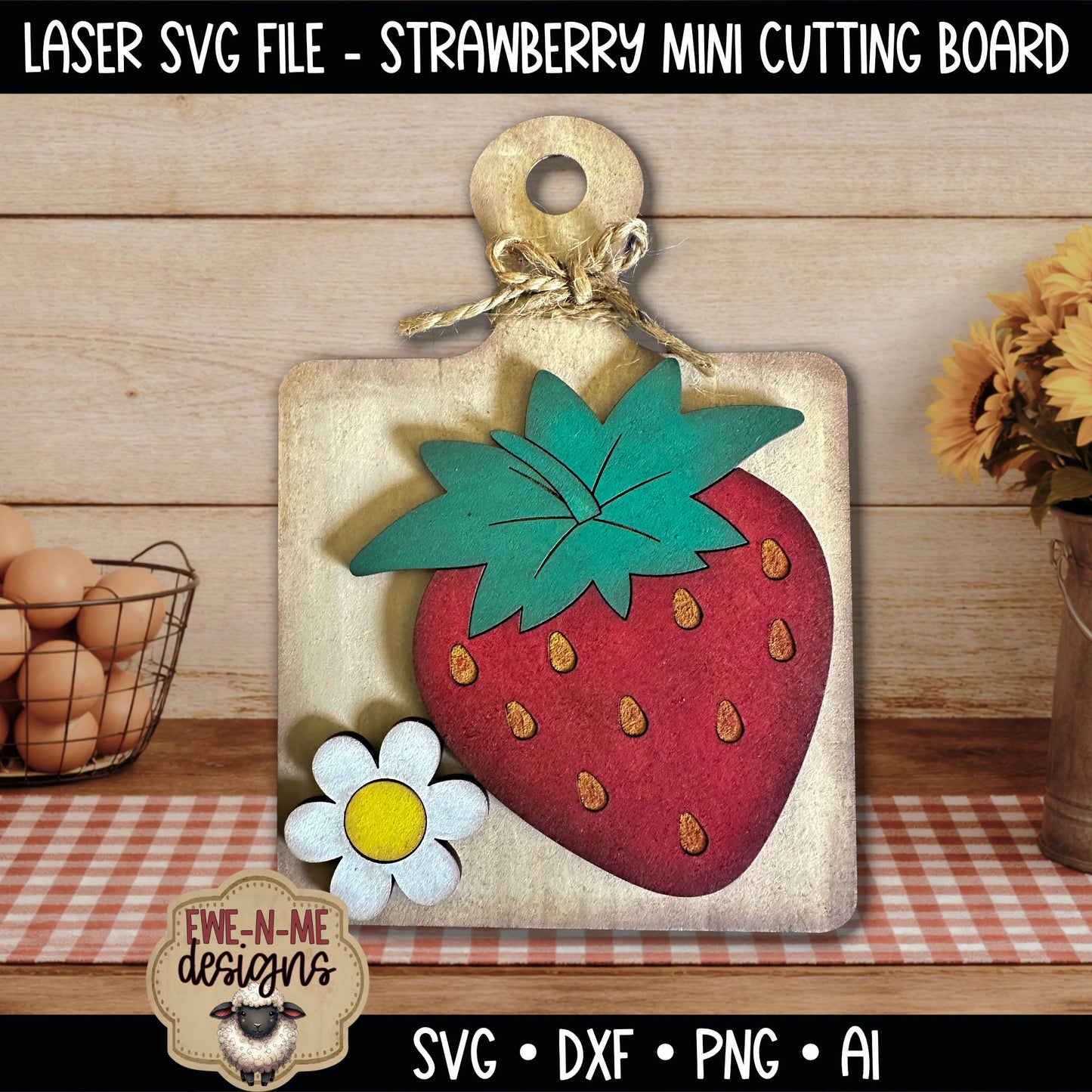 Strawberry Cutting Board Shelf Sitter | Laser Cut SVG File