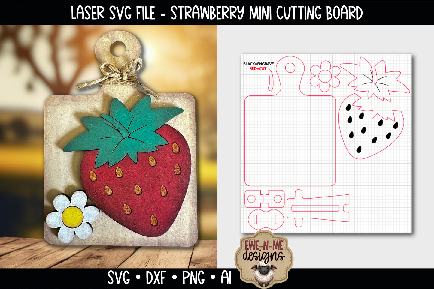 Strawberry Cutting Board Shelf Sitter | Laser Cut SVG File