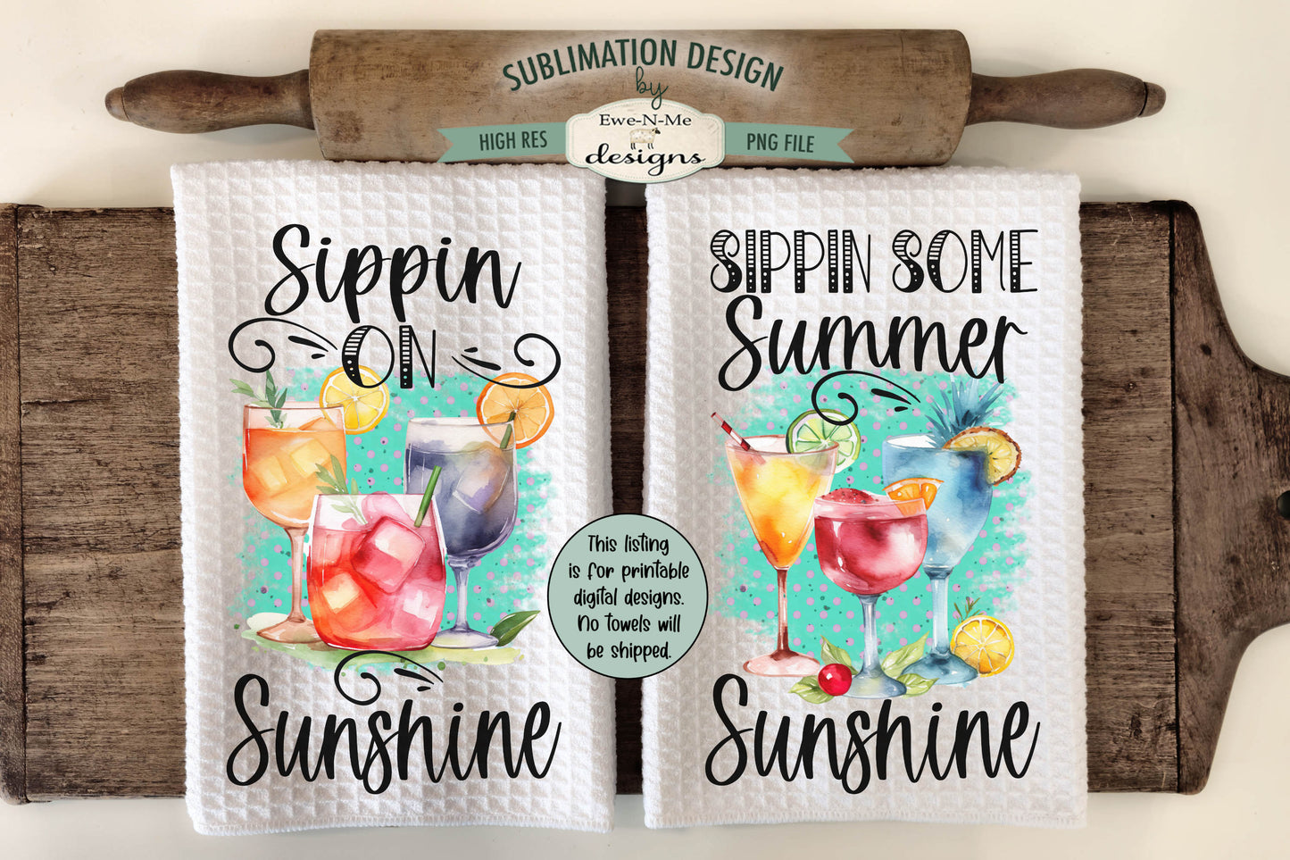 Summer Themed Towel Designs - Bundle of 16 - Kitchen Towel Sublimation Designs