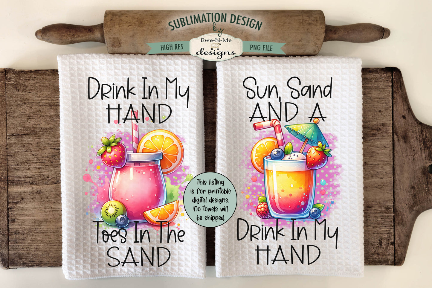Summer Themed Towel Designs - Bundle of 16 - Kitchen Towel Sublimation Designs