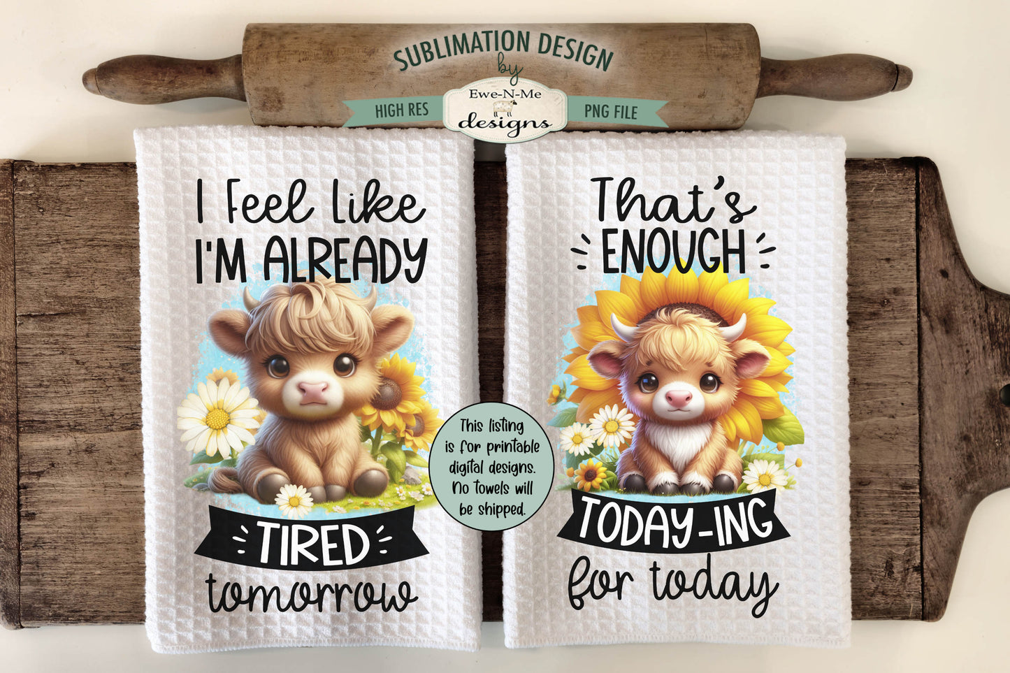 Highland Cow Designs - Bundle of 16 - Kitchen Towel Sublimation Designs