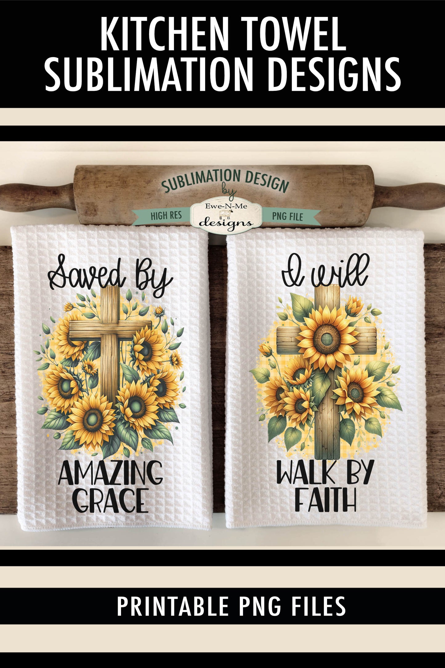 Sunflower Cross - Kitchen Towel Sublimation Designs