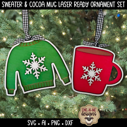 Christmas Sweater & Cocoa Mug Ornament  | Laser Cut SVG Files