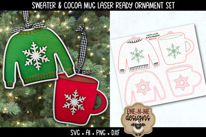 Christmas Sweater & Cocoa Mug Ornament  | Laser Cut SVG Files
